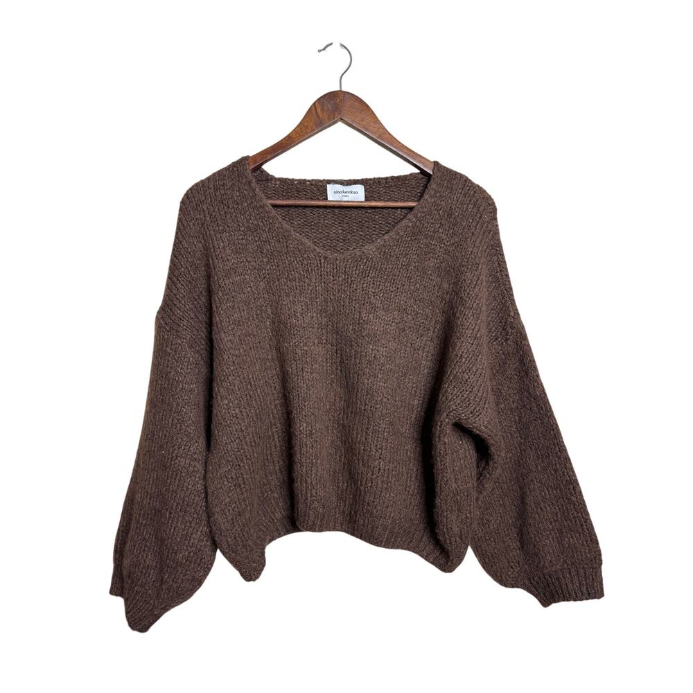 Nina Kendosa Paris Brown Alpaca Wool Blend Slouchy Balloon Sleeve Sweater size L